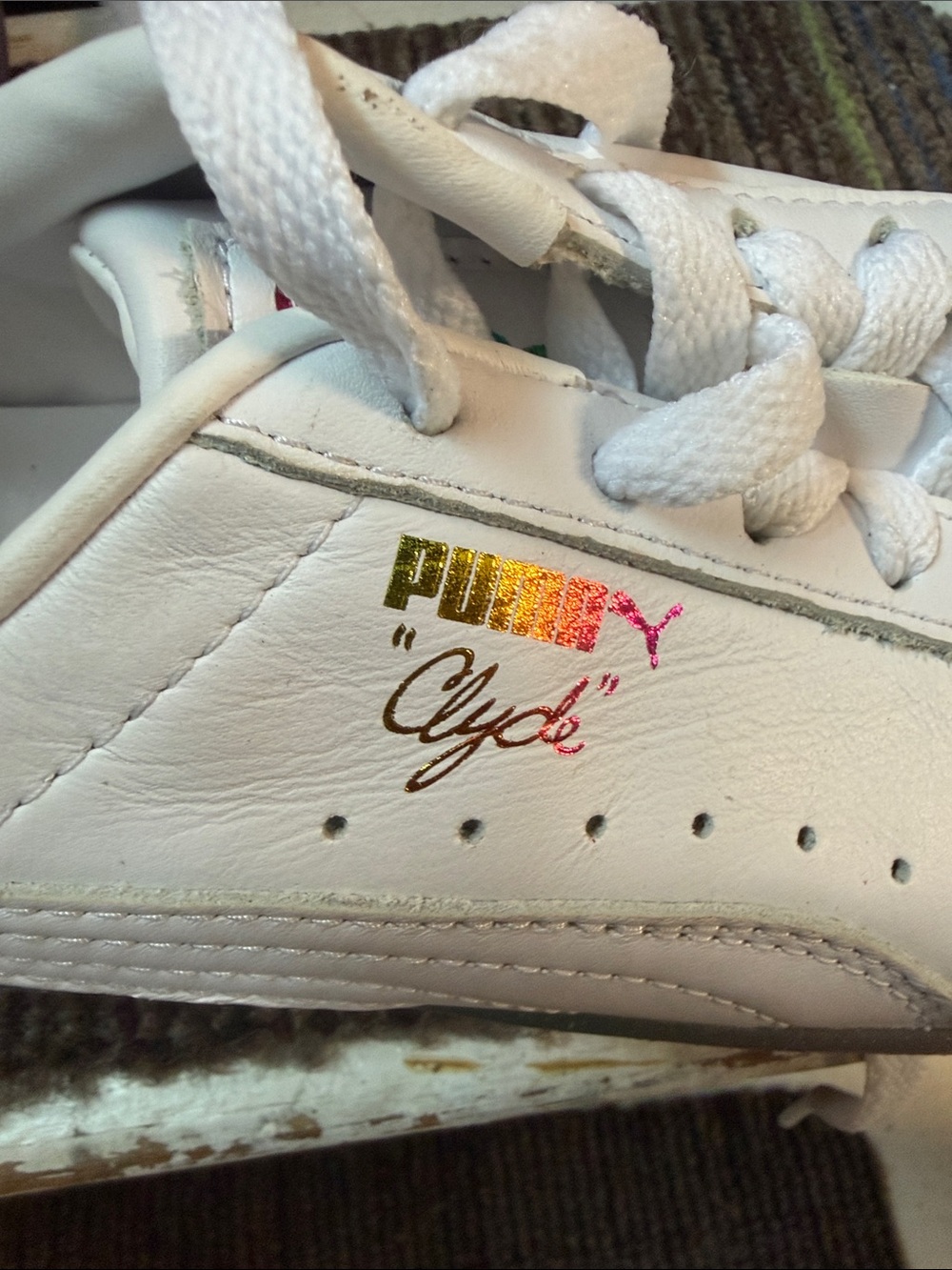Puma White Sneakers with Rainbow Heel Accents